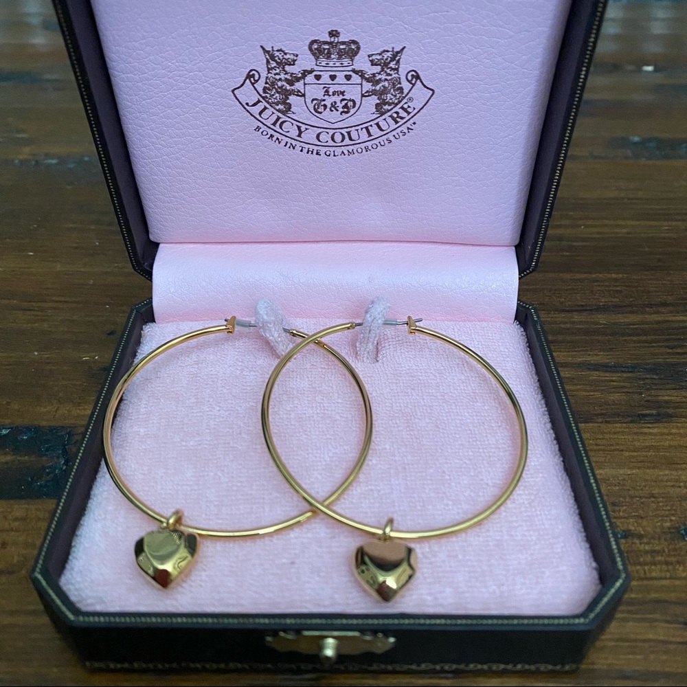 Juicy Couture Gold Hoop Earrings With Heart Charm